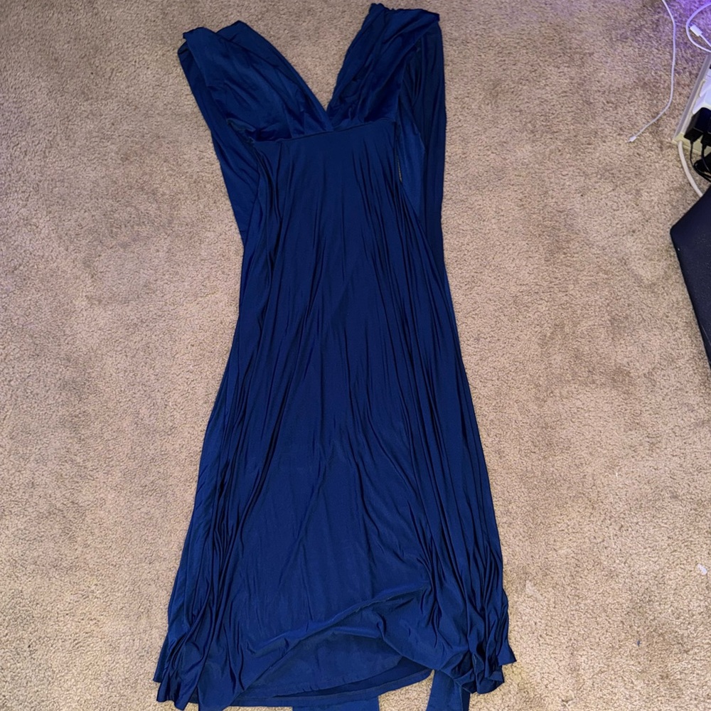 Lulu's Blue V-Neck High Low Bodycon Dress